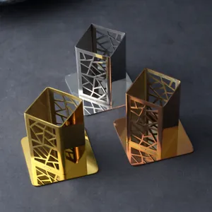 Modern hollow stainless steel toothpick holder set in gold silver and rose gold finishes