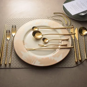 Luxury Gold 304 Stainless Steel Flatware Set Mirror Polished Dinnerware Slender Handle Steak Knife Fork Spoon Cutlery
