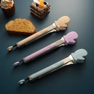 Stainless Steel Silicone Mitten Shape Kitchen Tongs Cute Heat Resistant Food Tongs For BBQ Baking Bread Noodle Lifting Creative Non-Slip Cooking Clip