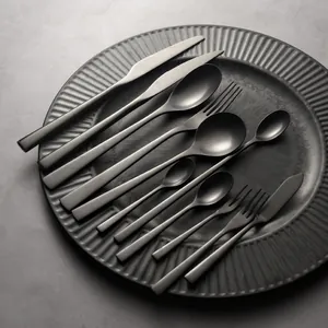 Retro Distressed Matte Black 304 Stainless Steel Tableware Steak Knife Dinner Fork Dessert Spoon Coffee Scoop Table Cutlery For Restaurant Home Kitchen