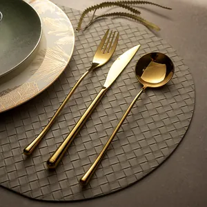 Elegant gold stainless steel cutlery set featuring a mirror finish knife fork and spoon