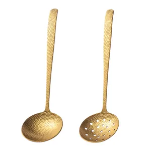 Luxury hammered gold 304 stainless steel hot pot soup spoon and slotted skimmer set