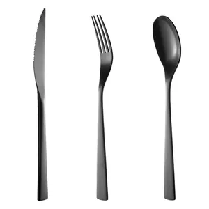 Matte black stainless steel 3-piece cutlery set including knife, fork and spoon set