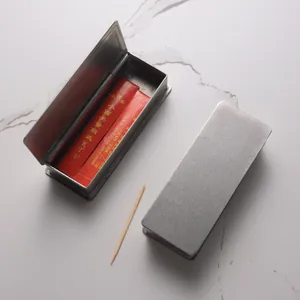 Retro rectangular metal toothpick holder with a distressed finish for home or commercial use