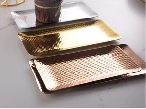 Japanese hammered stainless steel rectangular tray for jewelry storage or towel display