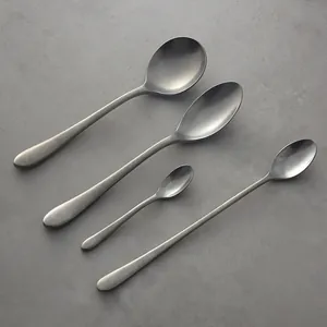 Ensemble de Cuillères en Acier Inoxydable Vieilli Vintage Cuillère à Soupe à Long Manche Cuillère à Dessert Café Thé pour Cuisine Maison Banquet