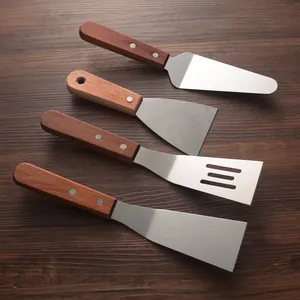 Stainless Steel Frying Spatula With Wood Handle Professional Pizza Turner Teppanyaki Shovel For Steak Pancake Kitchen Cooking Tools
