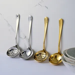 Mirror finish 304 stainless steel hot pot ladle and skimmer set for kitchen