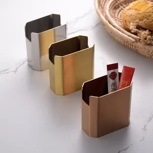 Porte-Cure-Dents Géométrique Moderne En Acier Inoxydable Miroir Or Argent Or Rose Mat Boîte De Rangement En Métal Pour Restaurant Hôtel Maison