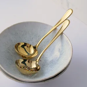 Gold mirror 304 stainless steel hot pot ladle and slotted spoon set in ceramic bowl