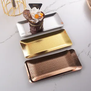 Japanese Hammered 304 Stainless Steel Towel Tray Mirror Matte Finish Gold Silver Rose Gold Rectangular Decorative Storage Plate Serving Dish