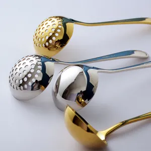Premium 304 stainless steel hot pot ladle and slotted spoon set with mirror finish