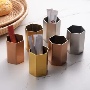 Porte-cure-dents hexagonal en acier inoxydable en finitions or, argent et or rose