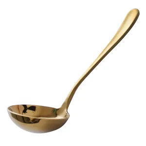 Elegant mirror finish 304 stainless steel soup ladle in gold for home kitchen and hot pot