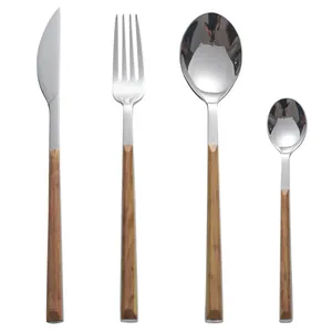 Elegant Nordic 304 stainless steel cutlery set with realistic wood grain handles