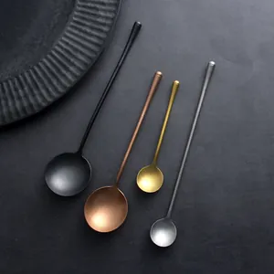 Set of long-handled metallic spoons in four elegant matte finishes