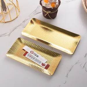 Elegant gold hammered stainless steel rectangular tray for towel or jewelry display storage