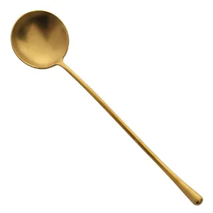 Elegant minimalist long handle gold stainless steel spoon for coffee dessert and soup