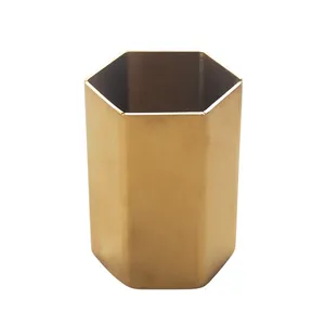 Porte-cure-dents moderne hexagonal en acier inoxydable doré pour rangement de table