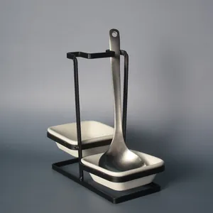 Support de louche en inox avec coupelles en céramique pour le rangement de cuisine