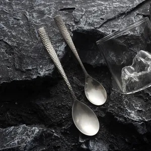 Retro 304 Stainless Steel Hammered Coffee Spoon Vintage Matte Weathered Dessert Stirring Tea Spoon For Kids Kitchen Tableware