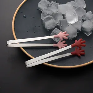 Creative Silicone Mini Food Tongs Stainless Steel Sugar Ice Tongs Heart Hand Shape Non-Slip Snack Clip For Household Kitchen Party
