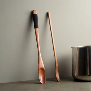 Japanese Style Long Handle Wooden Spoon Natural Nanmu Wood Stirring Spoon For Coffee Honey Tea Vintage Kitchen Tableware