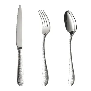 HOHEA hammered texture 304 stainless steel cutlery set with steak knife fork spoon