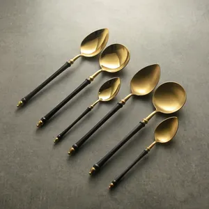 Luxury set of black and gold 304 stainless steel spoons for fine dining and tea
