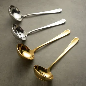 Hochwertiges 304 Edelstahl Set aus Schöpfkelle und Schaumlöffel in Gold und Silber
