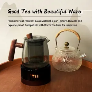 Danish style black tea warmer set with heat-resistant glass teapot and candle base