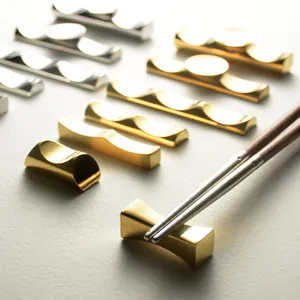Modern 304 stainless steel chopstick rests in gold and silver finish for fine dining