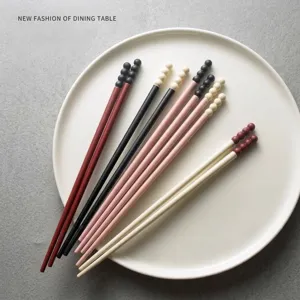 Creative High Temperature Resistant PET Glass Fiber Antibacterial Non-Slip Chopsticks Sugar Bean Bead Top 5 Pairs Set Reusable Tableware