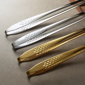 Professional 304 stainless steel Korean BBQ food tongs with long anti-scald handles