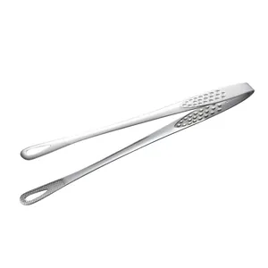 Professional 304 stainless steel long-handled BBQ tongs for grilling and steak.