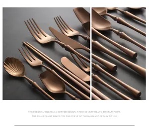 Close-up of rose gold stainless steel cutlery set with ergonomic small waist handle