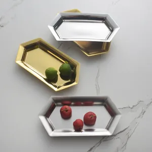 Plateaux de rangement hexagonaux en acier inoxydable nordique en or et argent pour fruits