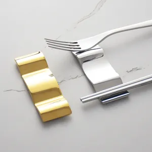 Nordic style stainless steel chopstick and cutlery rest set in gold and silver finish