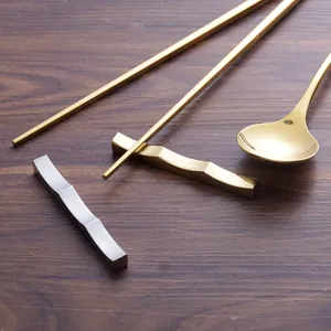 Repose-baguettes et cuillère en acier inoxydable 304, finition miroir or et argenté