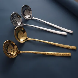 Suppenkelle und Schaumlöffel Set aus Edelstahl mit Hammerschlag-Optik in Gold Silber