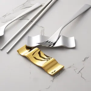 Elegant 304 stainless steel wavy chopstick rest for cutlery in gold and silver finish