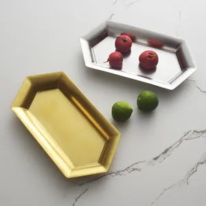 Plateaux de rangement hexagonaux nordiques en acier inoxydable avec finitions dorée et argentée
