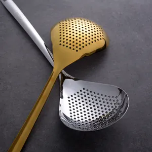 Professional 304 stainless steel large slotted skimmer spoons set in gold and silver finish