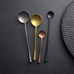 Vintage Japanese style 304 stainless steel long-handled spoons in four elegant matte finishes