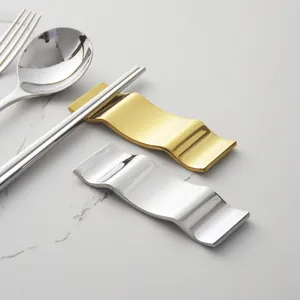 Minimalist 304 stainless steel wavy chopstick and spoon rest in gold and silver