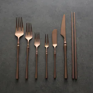 Premium elegant rose gold 304 stainless steel cutlery set with slim tapered handles