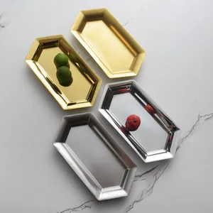 Lot de plateaux hexagonaux en acier inoxydable nordique or et argent pour fruits et snacks