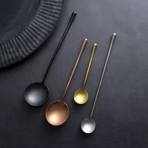 Vintage style 304 stainless steel long-handled mixing spoons in four elegant matte finishes