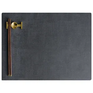Dark grey PU leather placemat with textured finish for dining table