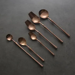 Rose gold 304 stainless steel cutlery set with slim handle minimalist design